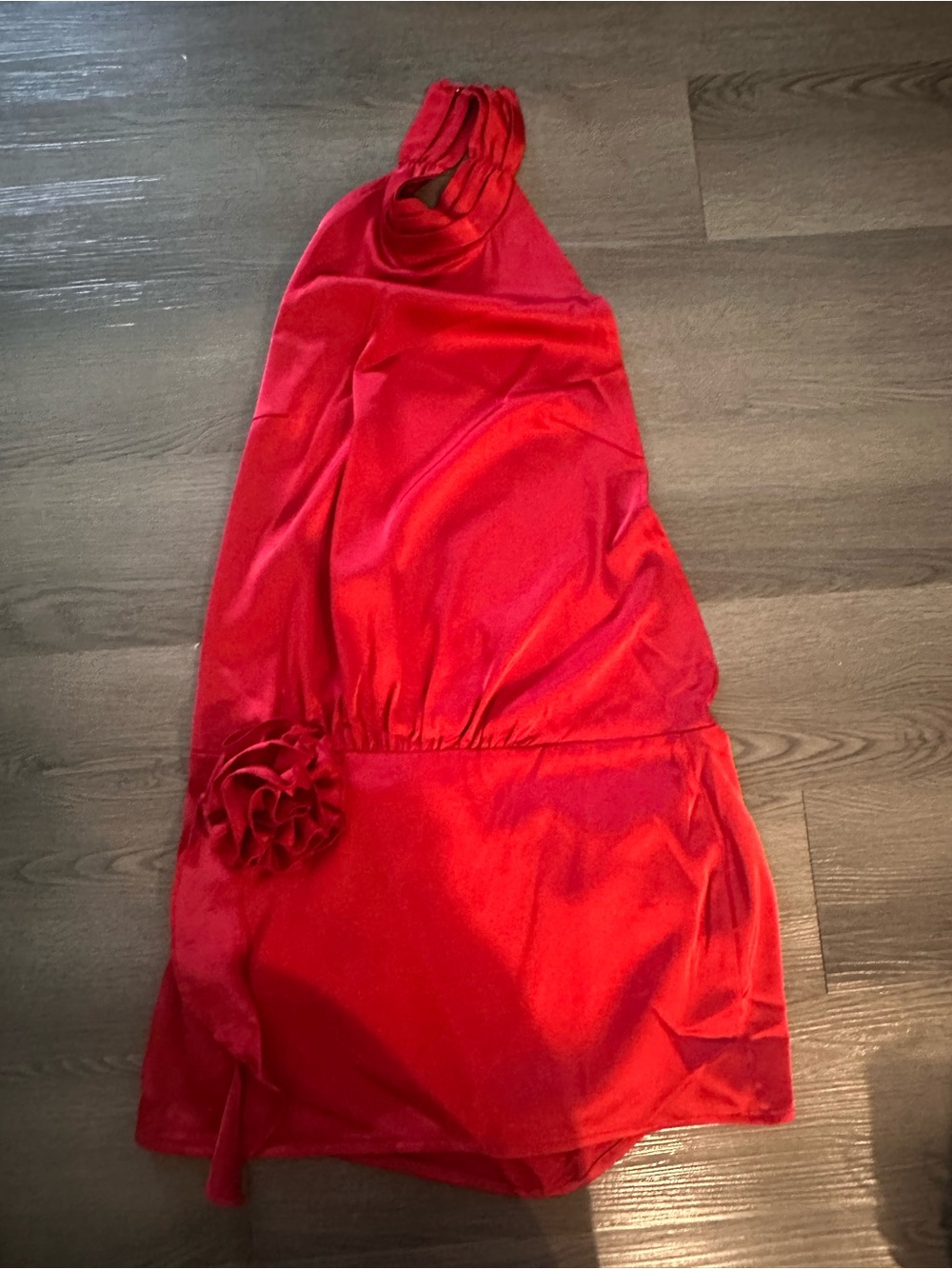 Peppermayo Red Halter Mini Dress with Rose Detail - Picture 3 of 6